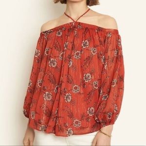 Ann Taylor Rust Floral Off the Shoulder Blouse